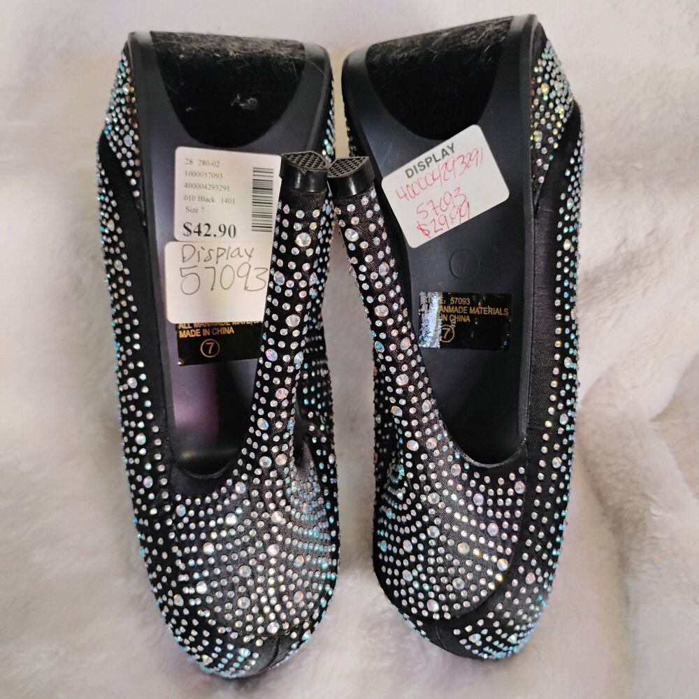 Deb Black Rhinestone Platform Stiletto Heels - Picture 15 of 16